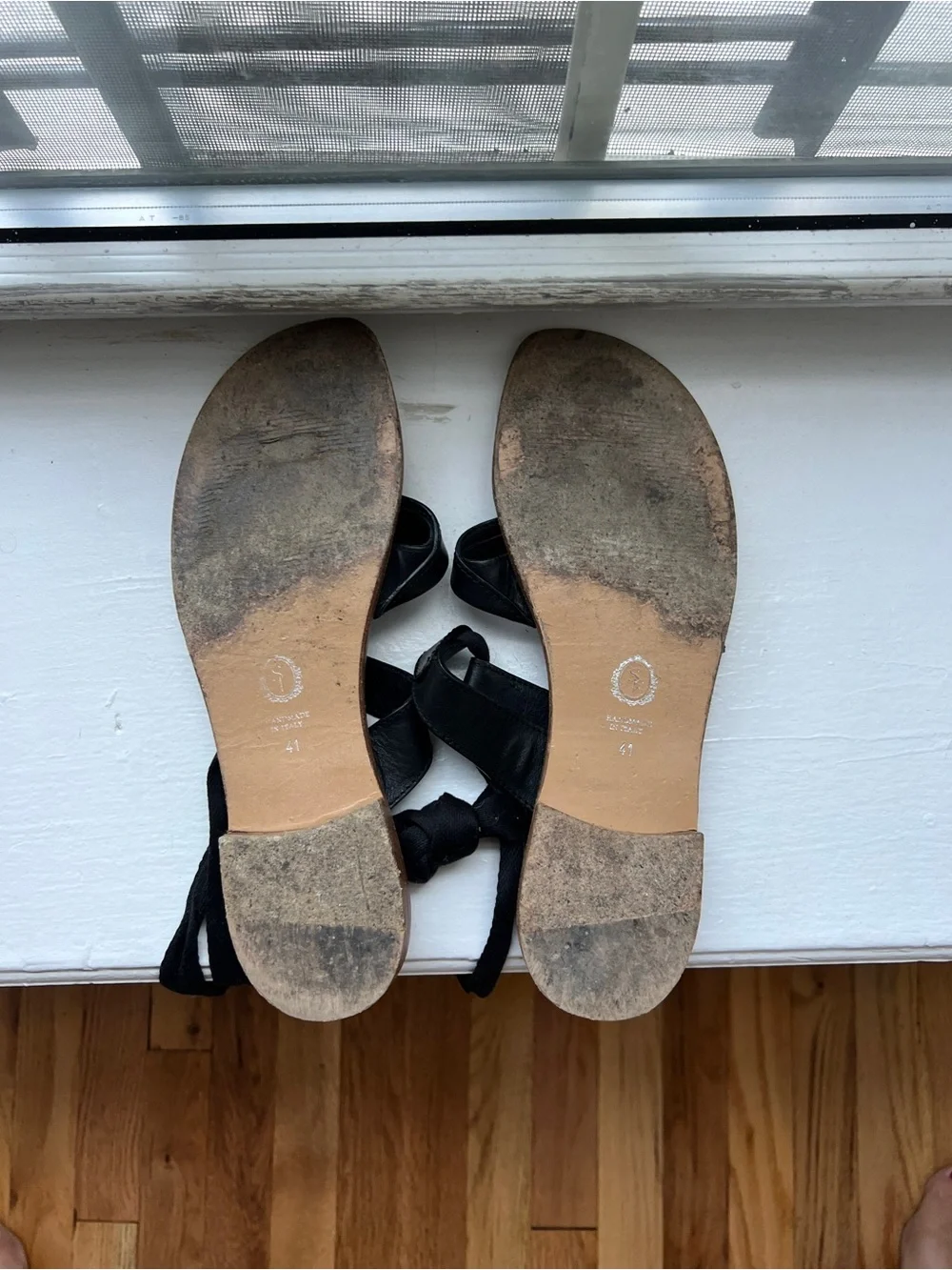 Sarah Flint - Black Grear Thong Ankle Tie sandals